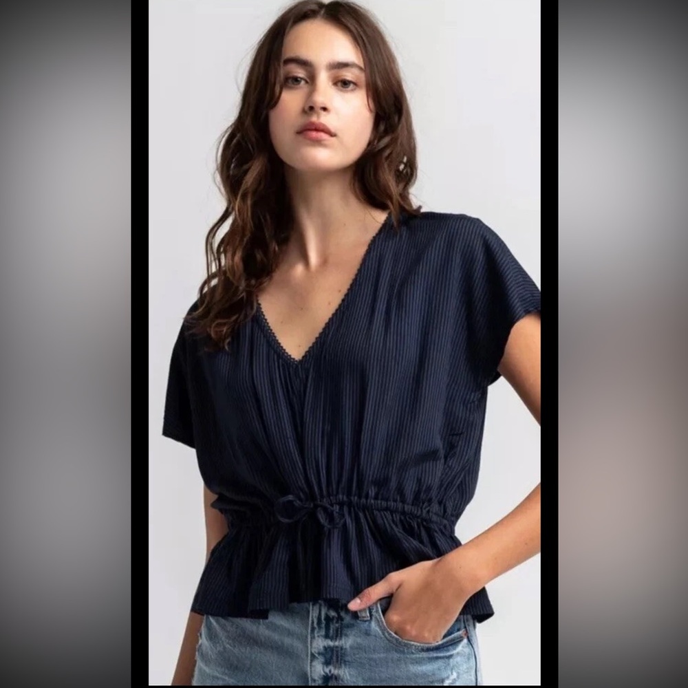 O’Neill NWT navy blue black pinstripe boxy crop sz XS beachy surfer nautical